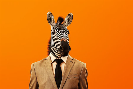 Portrait of a wolf in a business suit and tie on white backgroundの素材