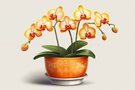 Orchid in a pot on a white background. Vector illustration.の素材