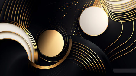 Abstract black and gold background with golden circles. Vector illustration for your designの素材