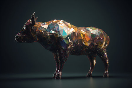 Polygonal bull on a dark background. 3d rendering.の素材