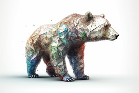 Polygonal bear on a white background. 3D illustration.の素材