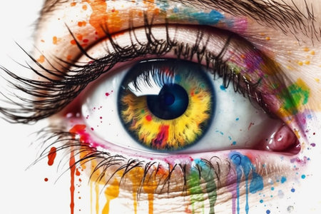 Close up of beautiful female eye with color splashes. Holi festival conceptの素材