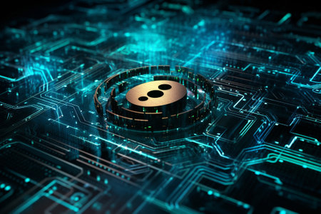 Circuit board with a circle. 3d rendering, 3d illustration.の素材