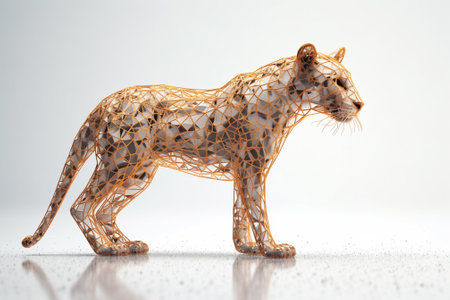 3d rendering of a female lion made of polygonal meshの素材