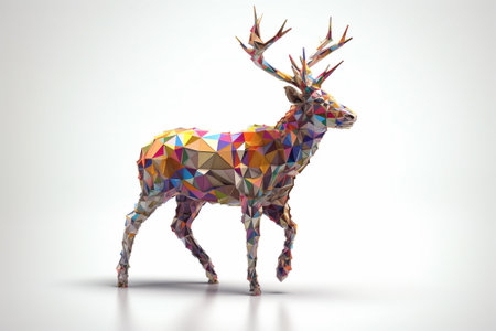 Low poly reindeer on a white background. 3d illustrationの素材