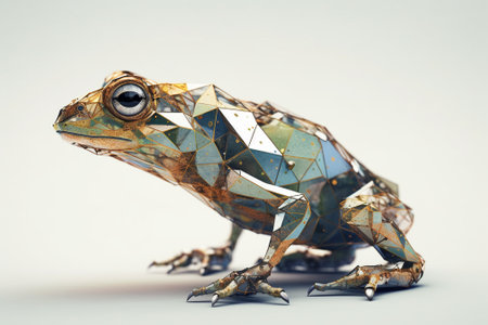 3d rendering of a frog in low poly style isolated on white backgroundの素材