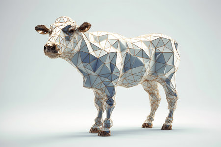 Low poly cow on a white background. 3d rendering, 3d illustration.の素材