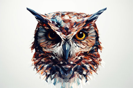 Owl head on white background. Polygonal low poly style.の素材