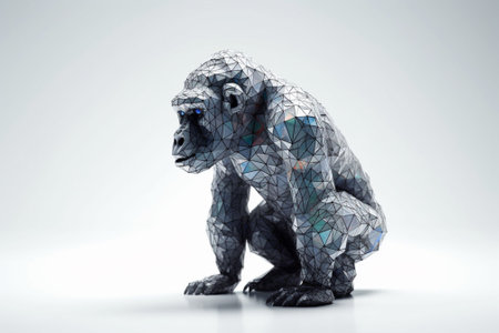 Low poly gorilla on white background. 3d illustration. Polygonal style.の素材