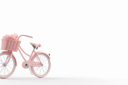 Pink bicycle with pink basket isolated on white background. 3d illustrationの素材