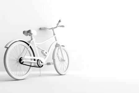 3D rendering of a white bicycle leaning against a white wall.の素材