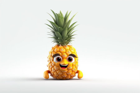 Funny pineapple character on a white background. 3d illustration.の素材
