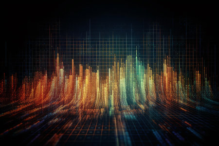 abstract technology background with binary code and grid. 3d renderingの素材