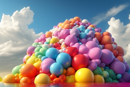 Colorful balloons floating in the water. 3d render image.の素材
