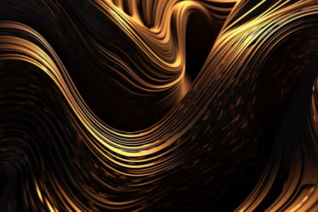 Abstract 3d rendering of wavy surface with glowing golden lines.の素材