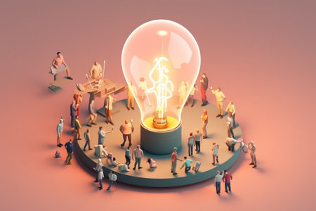 Idea concept with light bulb and people around. 3d illustrationの素材