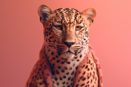 Portrait of a beautiful leopard on a pink background, studio shotの素材