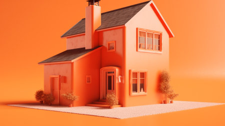 3d illustration of a small house on an orange background. 3d renderingの素材