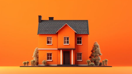 House on a background of orange sky. 3d render illustration.の素材