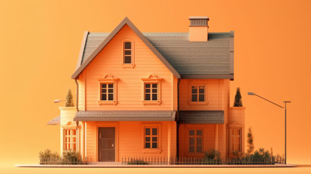3d rendering of a house with a roof on an orange backgroundの素材