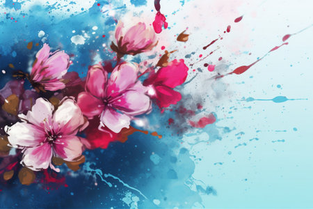 Watercolor floral background with blossom sakura. Vector illustration.の素材