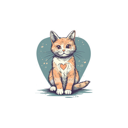 Cute ginger cat with heart. Vector illustration in sketch style.のイラスト素材