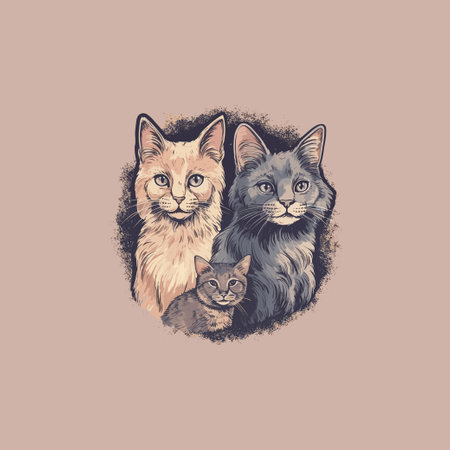 Vector illustration of a set of cats in a collage style.のイラスト素材