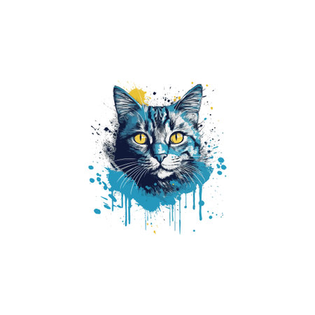 Portrait of a cat with splashes of paint. Vector illustrationのイラスト素材