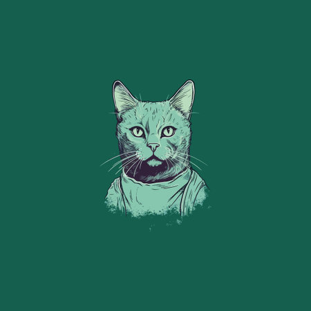Vector hand drawn portrait of a cat on a green background.のイラスト素材
