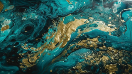 Blue and gold abstract background. Liquid marble pattern. Fluid art.の素材