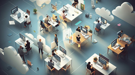 Business people working in the office, 3d rendering toned imageの素材