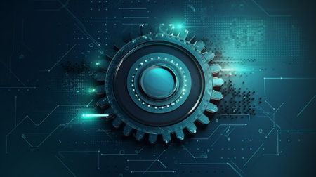 Digital illustration of gear wheel in abstract background. Technology concept. 3D Renderingの素材