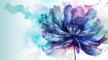 Watercolor blue and purple flower on a white background. Digital art painting.の素材