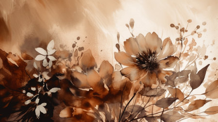 Grunge floral background with watercolor flowers. Hand-drawn illustration.の素材