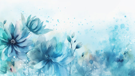 Blue flowers watercolor illustration. Spring blossom. Floral background.の素材