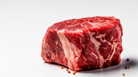 Raw fresh marbled beef steak on a white background, top viewの素材