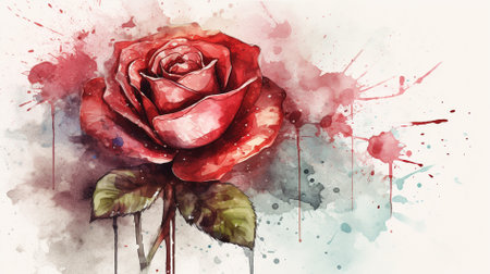 Watercolor painting of a red rose on a grunge background.の素材