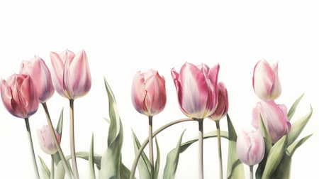 Tulips on a white background. Bouquet of pink tulips.の素材