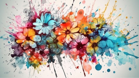 Abstract watercolor background with multicolored flowers. Vector illustration.の素材