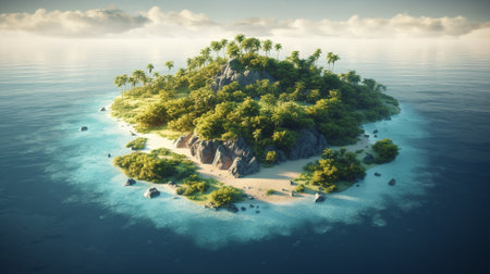 Tropical island with palm trees in the ocean. 3d renderの素材