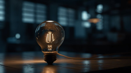 Glowing incandescent light bulb in dark room. 3D renderingの素材