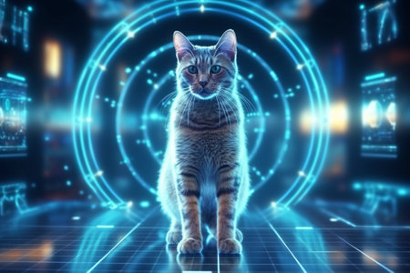 Portrait of a cat on a futuristic background. 3d renderingの素材