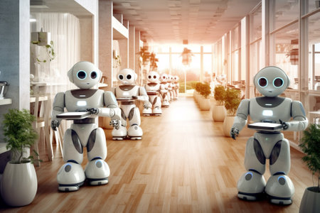 Group of robots in a modern office. 3d rendering toned imageの素材