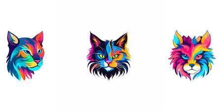 Set of colorful heads of cat. Vector illustration on white background.のイラスト素材