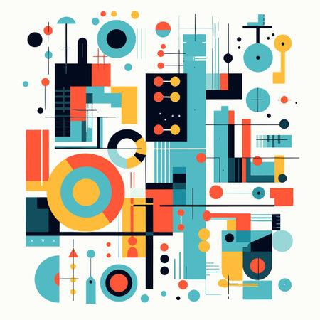 Abstract geometric composition with rectangles, circles and lines. Vector illustration.のイラスト素材