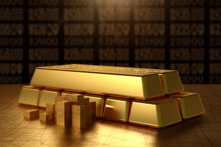 gold bar on the table. 3d rendered illustration. gold barの素材