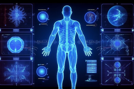 3d rendering of male human body with x-ray scan in blueの素材