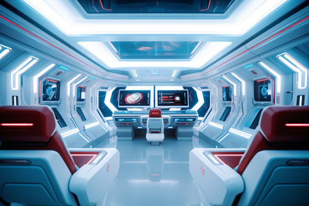 Futuristic interior of spaceship. 3d rendering toned imageの素材