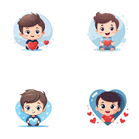 Cute boys cartoon characters set. Vector illustration of cute boys in love.のイラスト素材