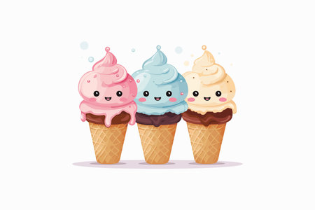 cute ice creams kawaii characters vector illustration designiconのイラスト素材